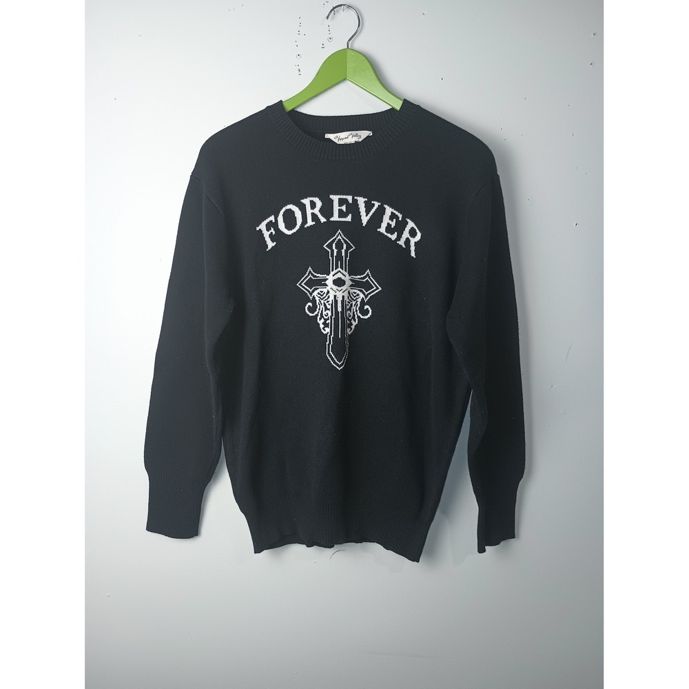 Vine and‎ Valley Black Forever Gothic Cross Knit Sweater Womens Medium Pullover